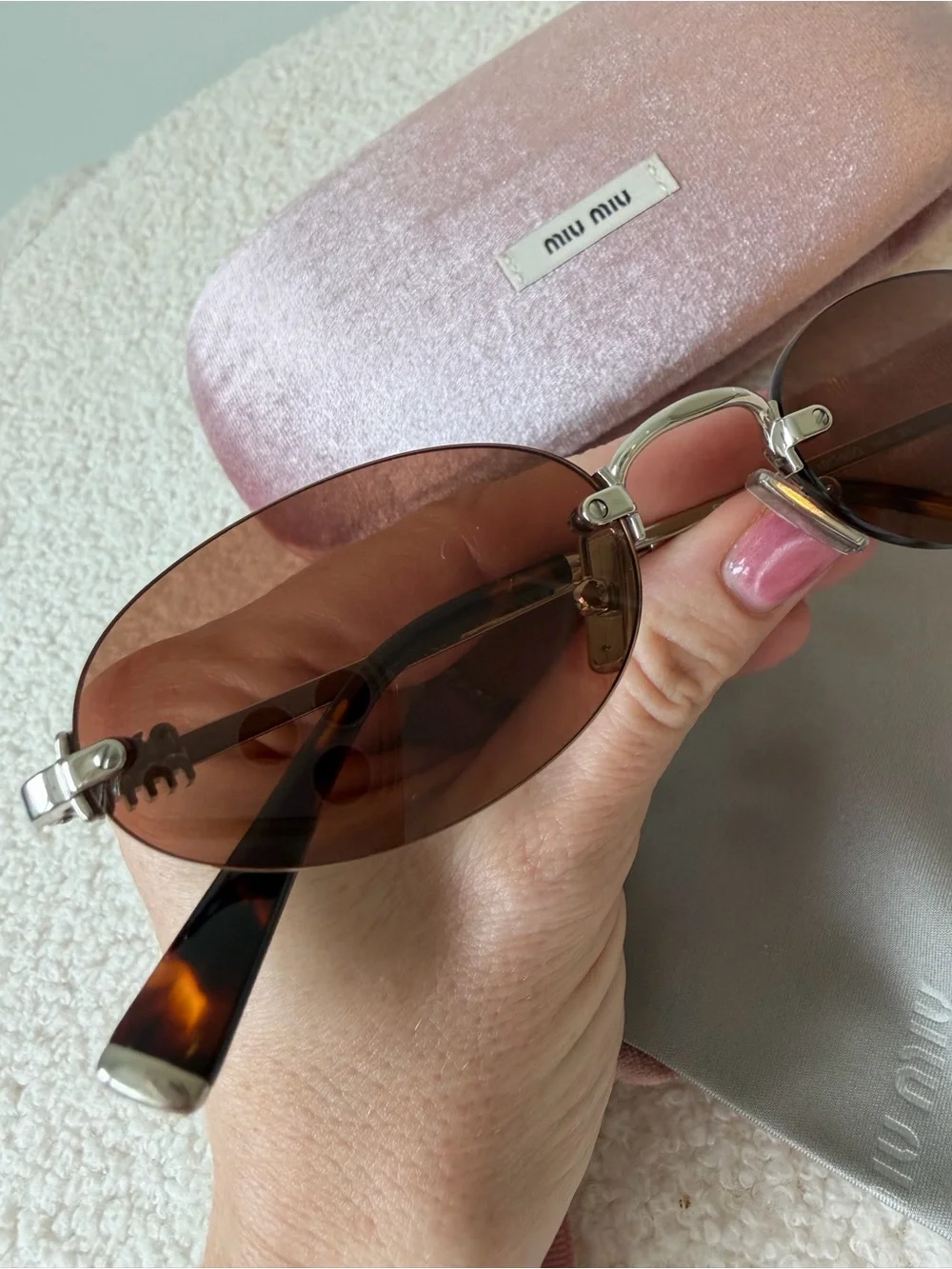 MIU MIU oval brown and silver sunglasses